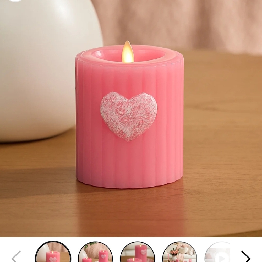 Luminara Valentines Pink Heart Flameless Candle